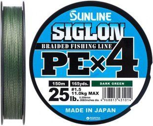 Шнур Sunline Siglon PE х4 300m (темн-зел.) #1.0/0.171mm 16lb/7.7kg