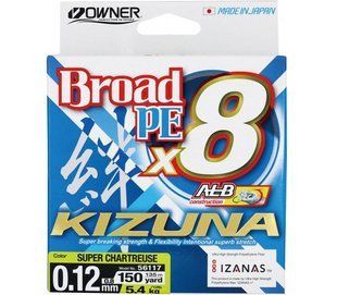 Шнур Owner Kizuna Broad PEx8 135м 0.12мм 5.4кг Chartreuse (56117-012)