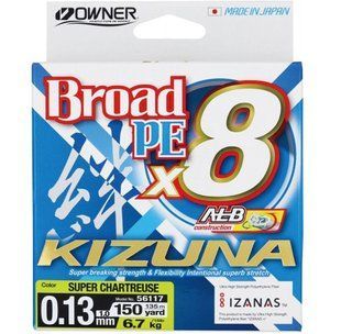 Шнур Owner Kizuna Broad PEx8 135м 0.13мм 6.7кг Chartreuse (56117-013)