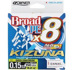 Шнур Owner Kizuna Broad PEx8 135м 0.15мм 8.2кг Chartreuse (56117-015)