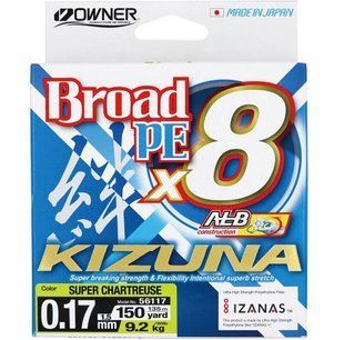 Шнур Owner Kizuna Broad PEx8 135м 0.17мм 9.2кг Chartreuse (56117-017)