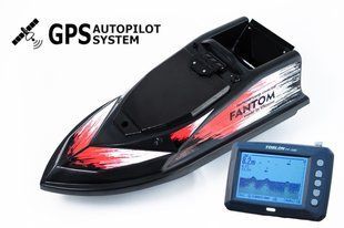 Кораблик для прикормки Фантом Модерн з ехолотом Toslon TF300 та GPS автопілотом (V3_6+1) Чорний з червоними