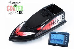 Кораблик для прикормки Фантом Модерн з ехолотом Toslon300 та GPS автопілотом (Maxi Cortex) Чорний з червоними